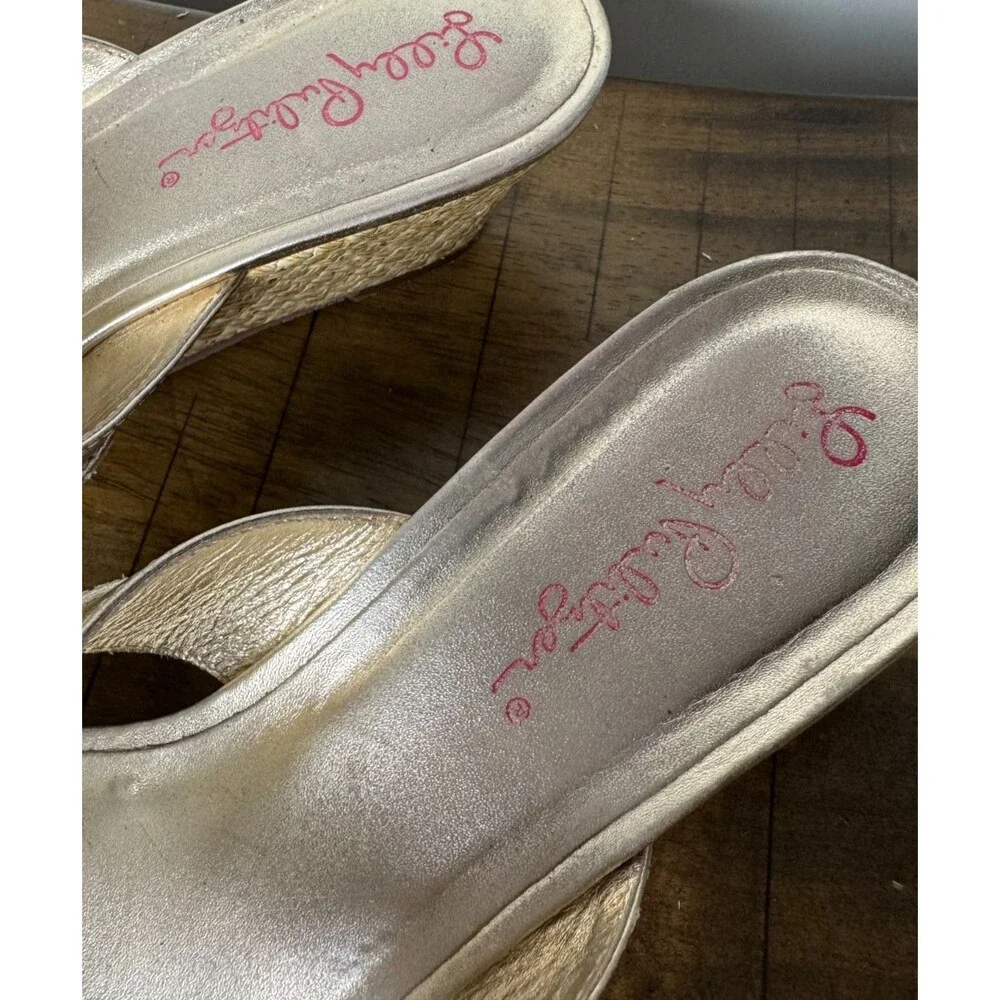 Lilly Pulitzer McKim Gold Metallic Leather Wedge Sandals Women’s 8M Resort